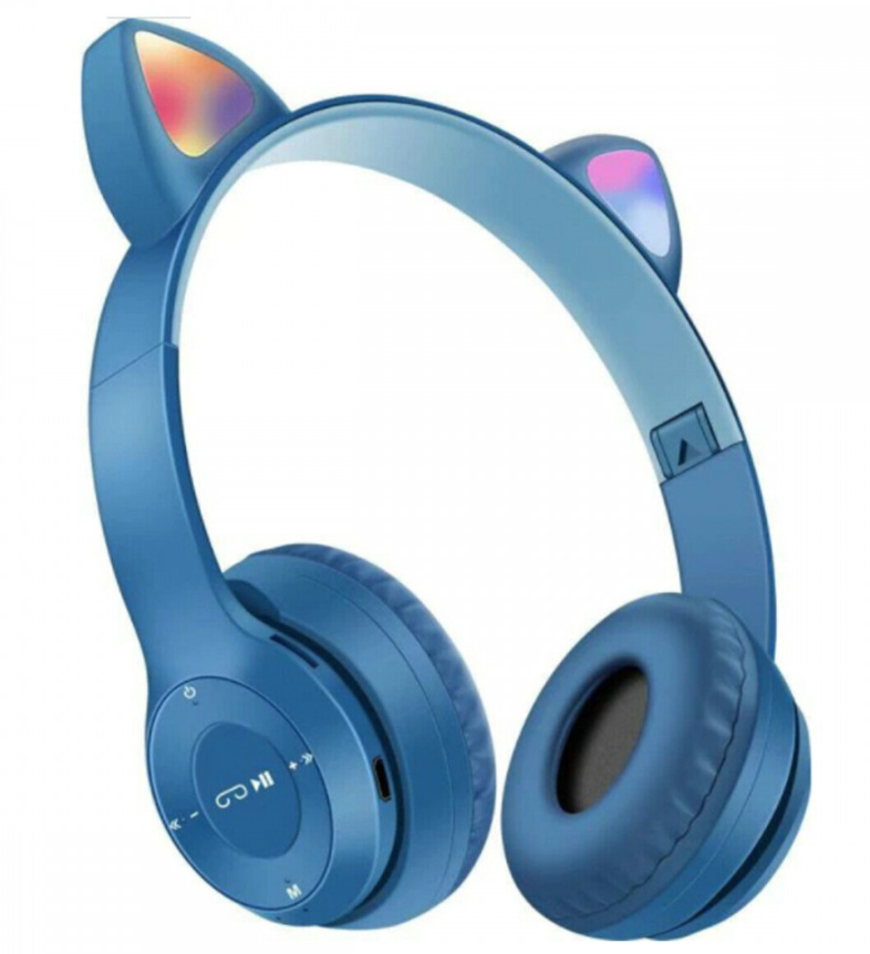 Casti Bluetooth urechi de pisica P47M LED RGB ALBASTRE